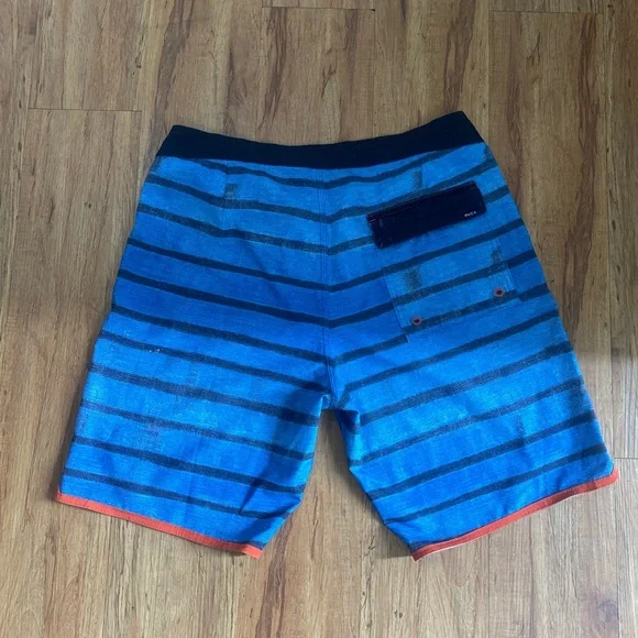 RVCA Blue and Black Board Shorts with Striped Design - Picture 8 of 8